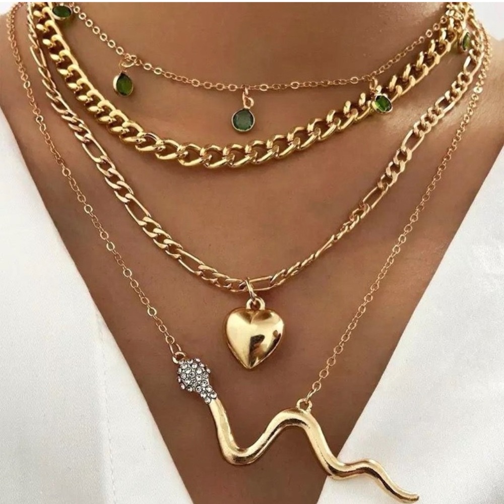 4 chain layered necklace set snake bohemian gold necklaces chain adjustable boho